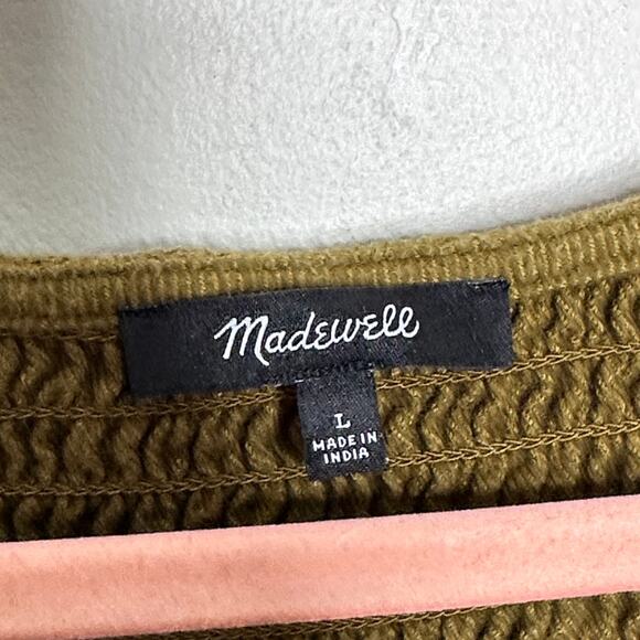 MADEWELL Flannel Lucie V-Neck Smocked Mini Dress Olive Green {OO20} - Picture 5 of 7